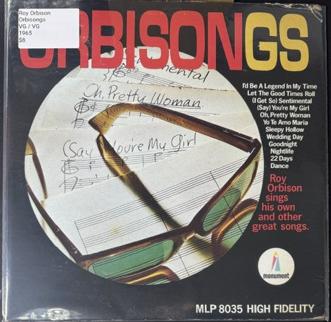 Roy Orbison – Orbisongs (LP, Compilation, Mono, Rockaway Pressing, 1965, Monument MLP 8035)