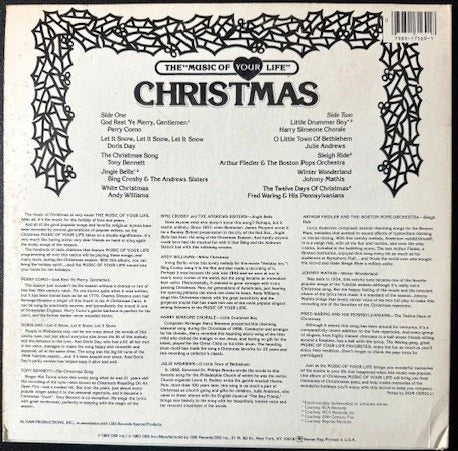Various – The "Music of Your Life" Christmas (LP, 1983, CBS P 17169) - Maple City Music