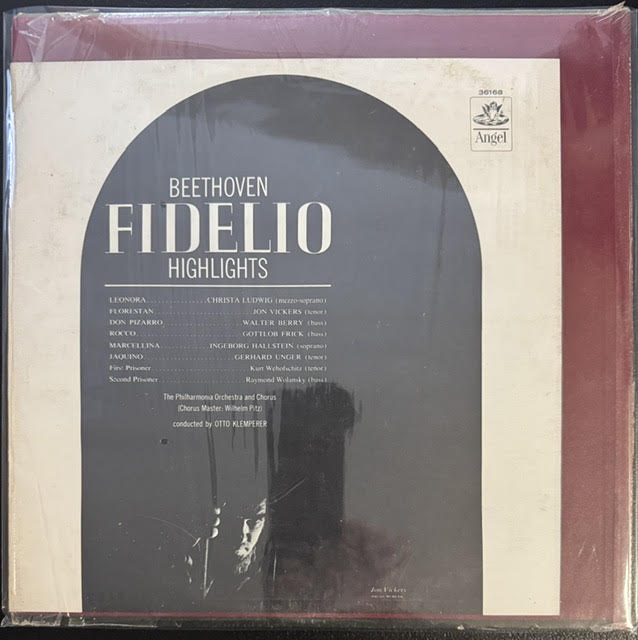 Beethoven / Otto Klemperer / Philharmonia Orchestra / Philharmonia Chorus / Christa Ludwig / Jon Vickers / Walter Berry / Gottlob Frick – Fidelio - Highlights (LP, 1963, Angel Records S.36168)