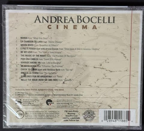 Andrea Bocelli – Cinema (CD, 2015, Sugar / Almud / Verve Records B0023945-02, US Edition, Sealed)