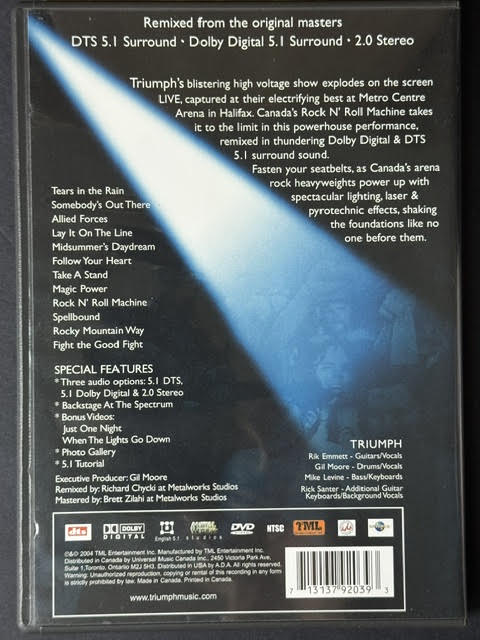 Triumph – A Night Of Triumph (DVD, DVD-Video, Multichannel, NTSC, Reissue, Remastered, Stereo, Round Hill Records RHR017)