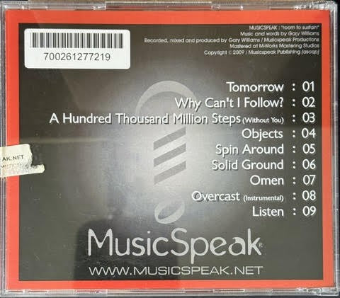 MusicSpeak – Room To Sustain [Promotional Live Demo – Not For Sale] (CD, Album, 2009, MusicSpeak Inc.)
