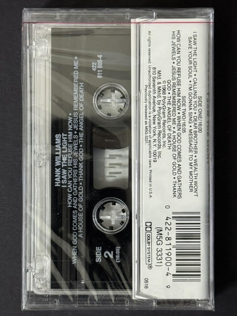 Hank Williams – I Saw The Light (Cassette, Polydor 811 900-4 Y-1, PolyGram Country Collection, Clear Cassette)