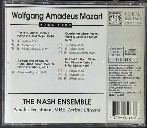 The Nash Ensemble – W.A. Mozart: Trio K.498 • Adagio And Rondo K.617 • Quartet K.370 • Quintet K.407 (CD, Musical Heritage Society 513138K, US)