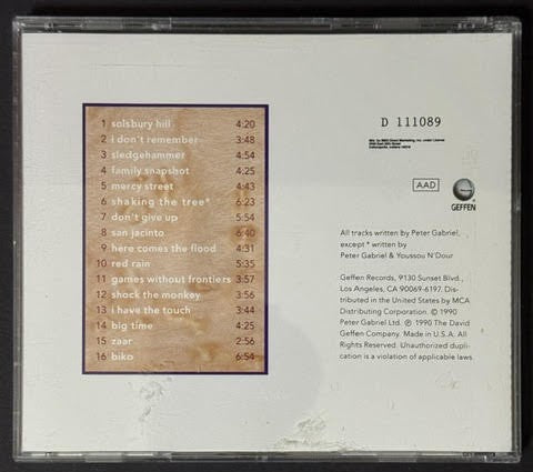 Peter Gabriel – Shaking The Tree (Sixteen Golden Greats) (CD, Geffen Records 9 24326-2, BMG Club Edition, Specialty Pressing)