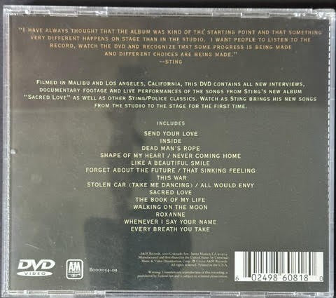 Sting – Inside The Songs Of Sacred Love (DVD, 2003, A&M Records B0001154-09)