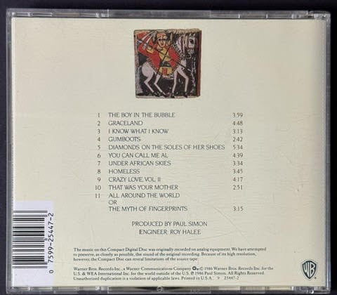 Paul Simon – Graceland (CD, 1986, Warner Bros. Records 9 25447-2, SRC Pressing)