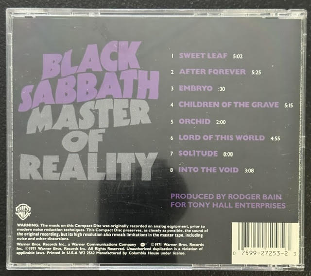 Black Sabbath – Master Of Reality (CD, 1971, Warner Bros. Records 27253-2, Columbia House Edition)