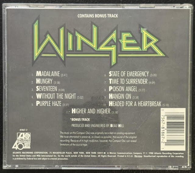 Winger – Winger (CD, Album, Bonus Track Edition)