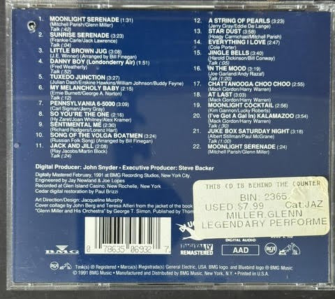 Glenn Miller And His Orchestra – A Legendary Performer (CD, 1991, RCA/BMG, Digitally Remastered)