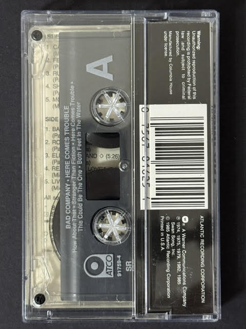 Bad Company – 10 From 6 (Cassette, 1985, Atlantic 7 81625-4, SR, Transparent, Dolby HX Pro)