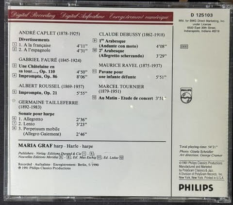 Maria Graf – Recital: Debussy • Fauré • Caplet • Tailleferre • Tournier • Roussel • Ravel (CD, 1991, Philips Classics, BMG Direct D 125103, US)