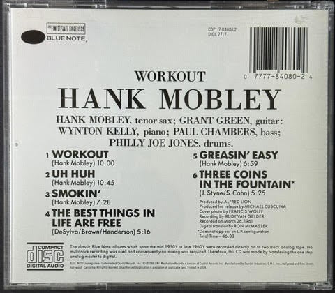 Hank Mobley – Workout (CD, 1988, Blue Note CDP 7 84080 2, Sanyo U.S.A.)
