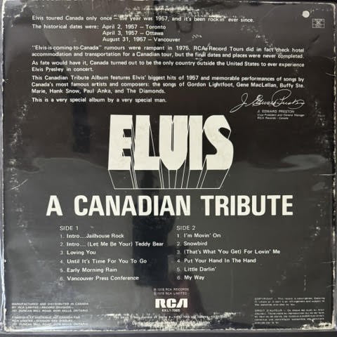 Elvis Presley – A Canadian Tribute (Vinyl LP, 1978, RCA KKL1-7065, Yellow Translucent, Canadian Pressing)