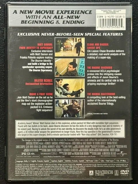 The Bourne Identity – Explosive Extended Edition (DVD, 2002, Universal) - Maple City Music