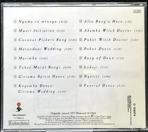 Various Artists – Kenya & Tanzania: Witchcraft & Ritual Music (CD, 1995, Elektra Nonesuch Explorer Series 9 72062-2) - Maple City Music