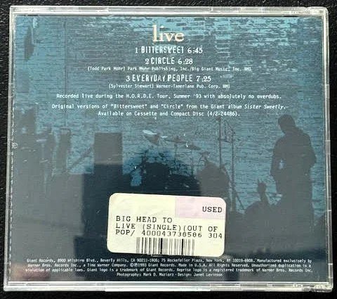 Big Head Todd And The Monsters – Live (CD, EP, 1993, Giant Records 9 18381-2) - Maple City Music