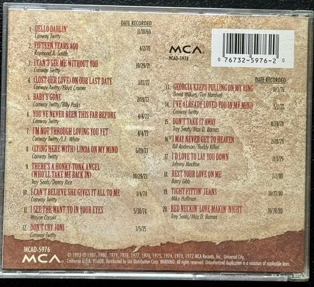Conway Twitty – 20 Greatest Hits (CD, 1993, MCA MCAD-5976) - Maple City Music