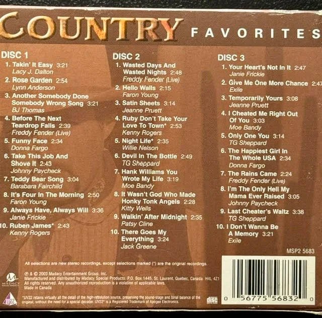 Various – Country Favorites: 30 Country Hits (3CD, 2003, Madacy MSP2 5683) - Maple City Music