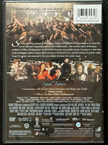 Anonymous (DVD, 2011, Sony Pictures Home Entertainment / Columbia Pictures) - Maple City Music