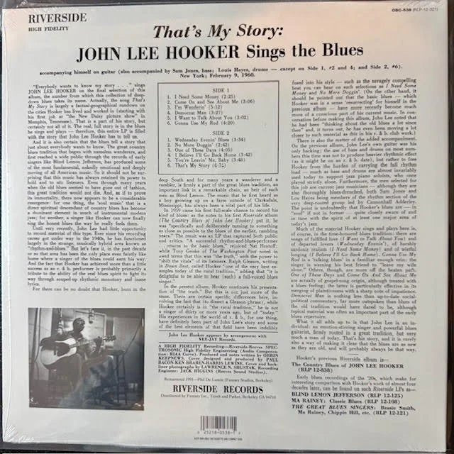 John Lee Hooker – That's My Story John Lee Hooker Sings The Blues (LP, 2012, Original Blues Classics OBC 538 / Riverside RLP-12-321) - Maple City Music