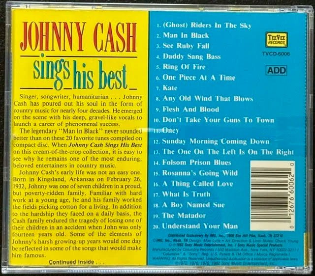 Johnny Cash – Sings His Best (CD, 1992, TeeVee Records TVCD-6006) - Maple City Music