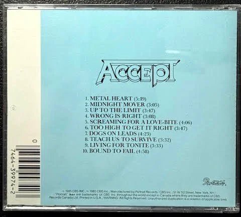 Accept – Metal Heart (CD, Album, Repress, Portrait RK 39974) - Maple City Music
