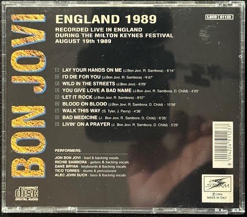 Bon Jovi – England 1989 (CD, Unofficial Release, Reissue, 1994, Live Storm LSCD 51123) - Maple City Music