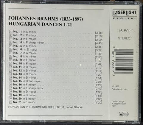 Johannes Brahms – Hungarian Dances 1-21 – Hungarian Philharmonic Orchestra / János Sándor (CD, 1988, LaserLight Digital 15 501, US)