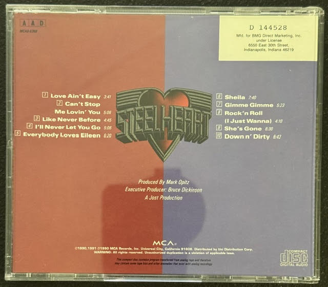 Steelheart – Steelheart (CD, 1990, MCA Records MCAD-6381, BMG Direct Marketing Edition)