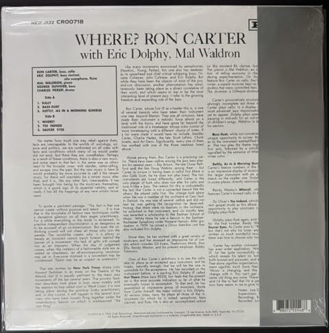 Ron Carter With Eric Dolphy, Mal Waldron – Where? (Vinyl LP, 2024, Craft Recordings CR00718, Original Jazz Classics, 180g, AAA)