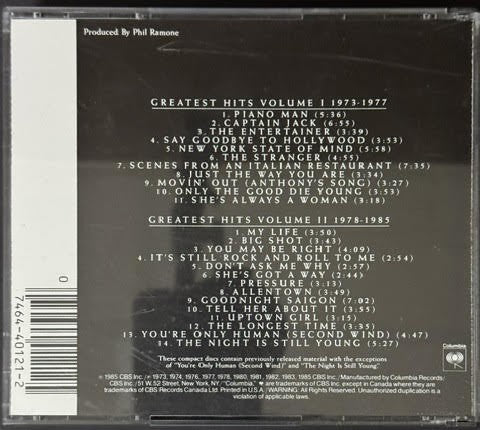 Billy Joel – Greatest Hits Volume I & Volume II (2 CD, 1985, Columbia / Family Productions G2K 40121, DADC Pressing)