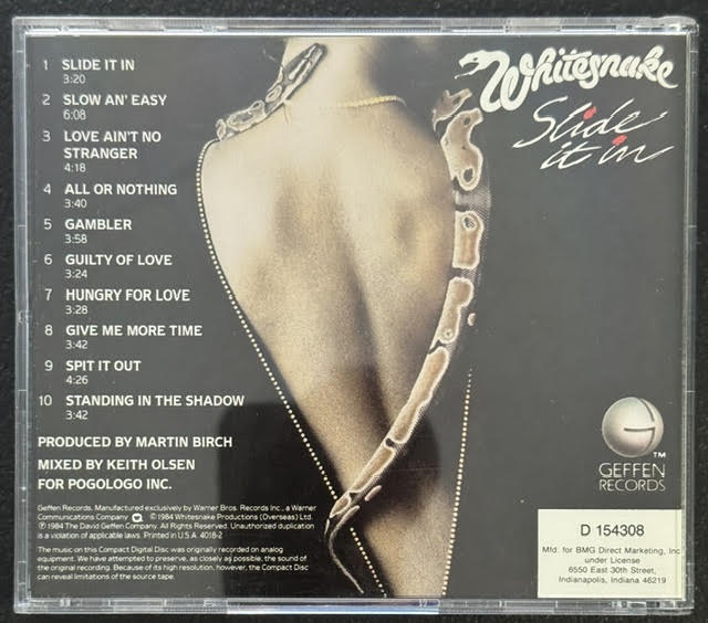 Whitesnake – Slide It In (CD, 1984, Geffen Records 9 24099-2, BMG Direct Marketing Edition)