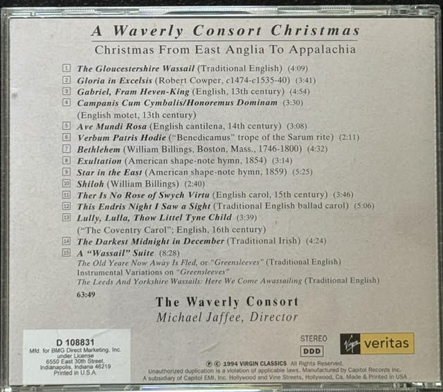 The Waverly Consort – A Waverly Consort Christmas: Christmas From East Anglia To Appalachia (CD, 1994, Virgin Veritas D 108831)