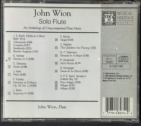 John Wion – Solo Flute: An Anthology of Unaccompanied Flute Music (CD, 1993, Musical Heritage Society 513074K)