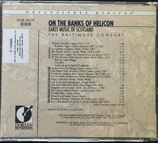 The Baltimore Consort – On The Banks Of Helicon: Early Music Of Scotland (CD, 1990, Dorian Recordings DOR-90139)