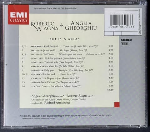 Roberto Alagna & Angela Gheorghiu, Richard Armstrong (4), Orchestra Of The Royal Opera House, Covent Garden – Duets & Arias (CD, Album, Club Edition, 1996, EMI Classics CDC 556117 / 7243 5 56117 2 7)