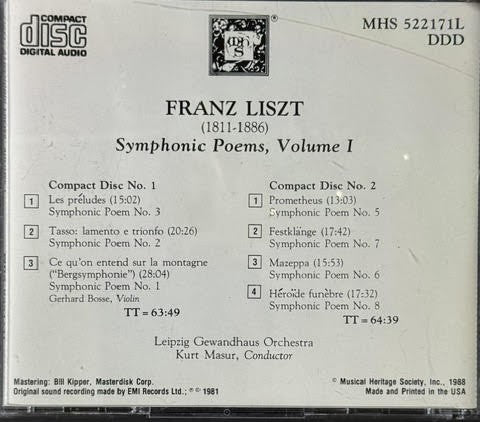 Franz Liszt – Symphonic Poems, Volume I (2-CD, 1988, Musical Heritage Society MHS 522171L)