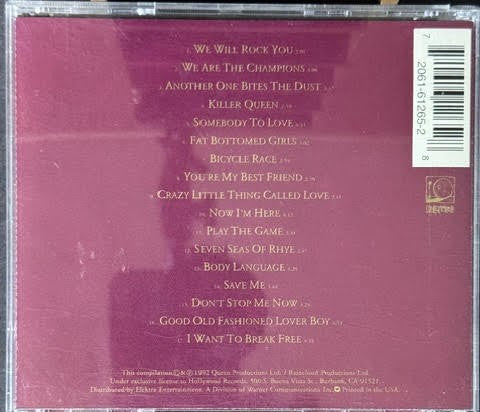 Queen – Greatest Hits (CD, 1992, Hollywood Records HR-61265-2, U.S. Compilation)