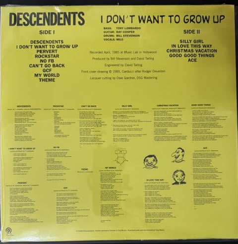 Descendents – I Don't Want To Grow Up (LP, 2025, ORG Music ORGM-2331, 40th Anniversary Reissue, Black Vinyl)