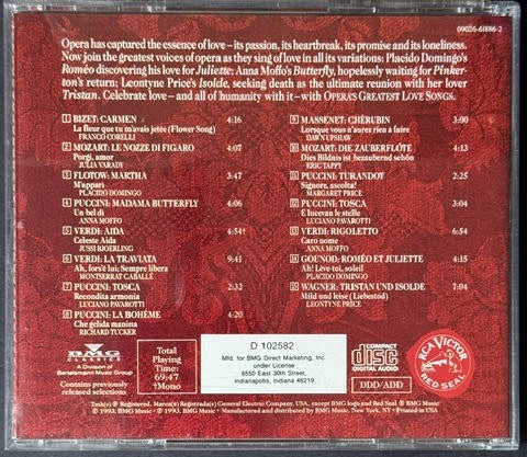 Various – Opera's Greatest Love Songs (CD, Compilation, Club Edition, 1993, RCA Victor Red Seal 09026-61886-2)