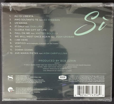 Andrea Bocelli – Si (CD, 2018, Sugar / Decca B0028767-02, US Edition)