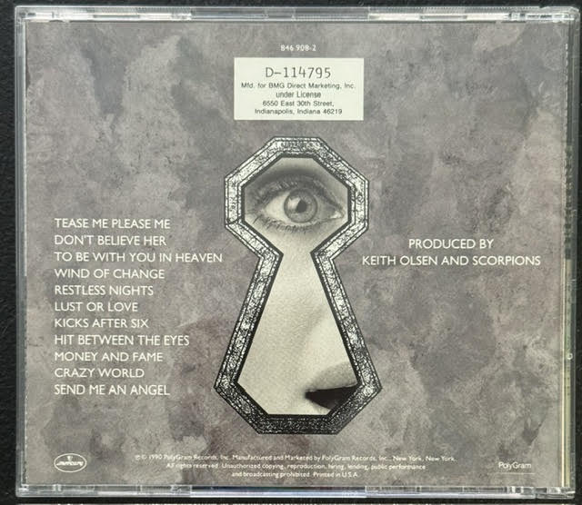 Scorpions – Crazy World (CD, 1990, Mercury 846 908-2, BMG Direct Marketing Edition)