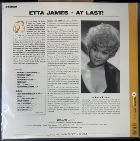 Etta James – At Last! (Vinyl, LP, Album, Limited Edition, Reissue, Stereo, Crystal Clear, 180 Gram, 2025, Waxtime Clear Vinyl – 526003)