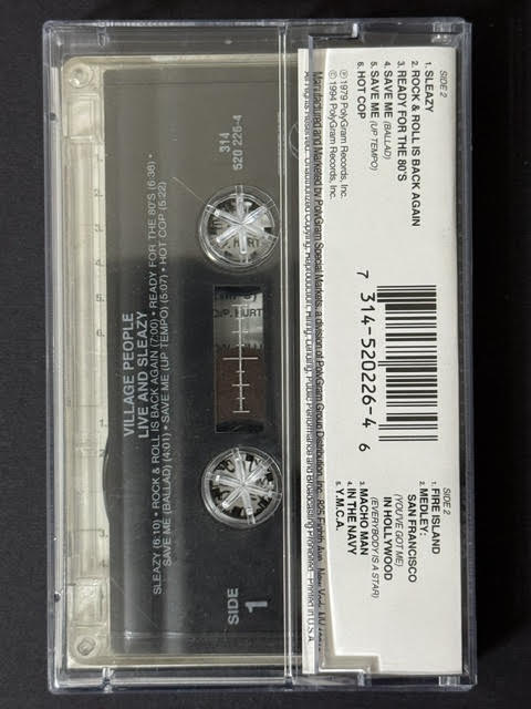 Village People – Live And Sleazy (Cassette, 1994, Rebound Records 314 520 226-4, Reissue)