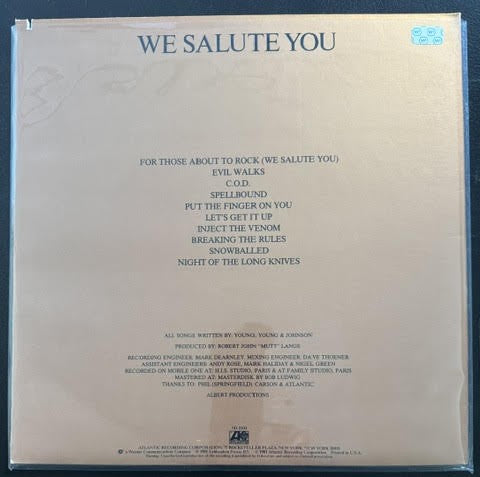 AC/DC – For Those About To Rock (We Salute You) (Vinyl LP, 1981, Atlantic SD 11111, Specialty Pressing, Bob Ludwig Mastering)