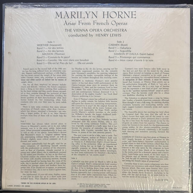 Marilyn Horne, Henry Lewis – Arias From French Operas (LP, Stereo, 1968, London Records OS 26064, Canadian Issue with UK Pressing)