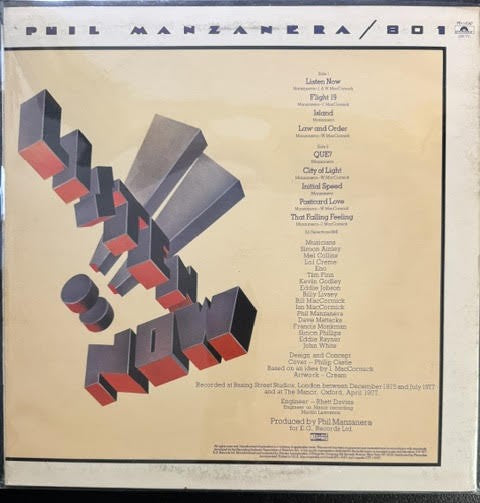 Phil Manzanera / 801 – Listen Now (Vinyl, LP, Album, 1977, Polydor PD-1-6147, Terre Haute Pressing, Gilbert Kong Mastering)