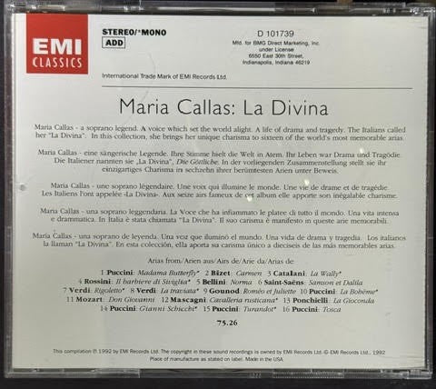 Maria Callas – La Divina (CD, 1992, EMI Classics D 101739)