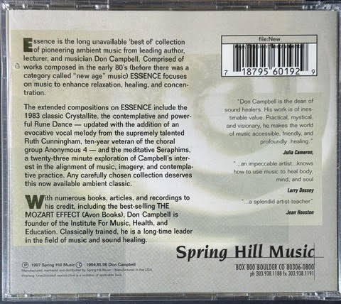 Don Campbell – Essence: The Ambient Music Of Don Campbell (CD, Album, 1997, Spring Hill Music)